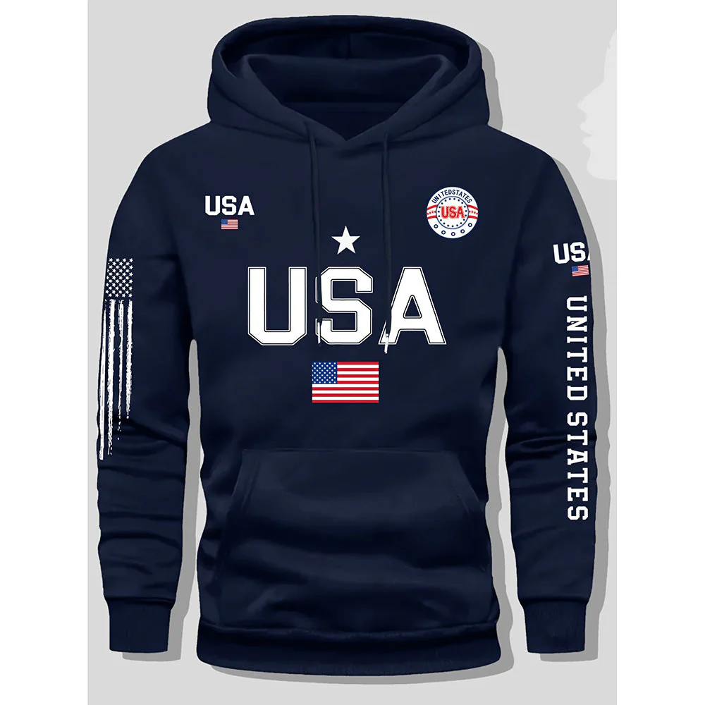 KZZ print hoodie men's fleece sweatshirt, United States letter print unisex casual - Image 7