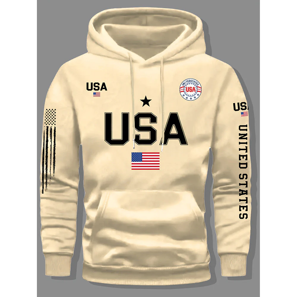 KZZ print hoodie men's fleece sweatshirt, United States letter print unisex casual - Image 8