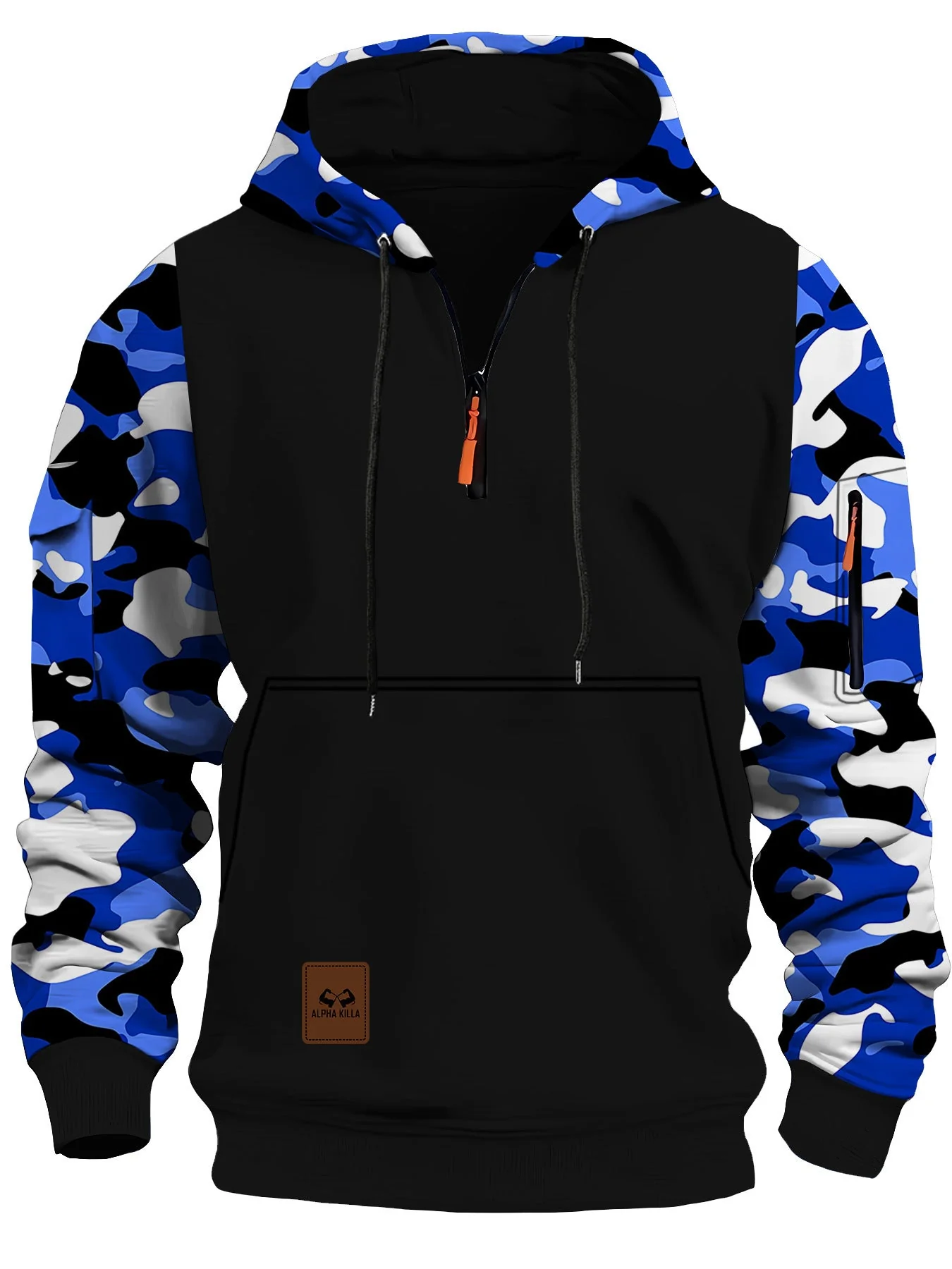 KZZ Stitching Hooded Men's Fashion Camouflage American Vintage Zipper Sweater - Image 2