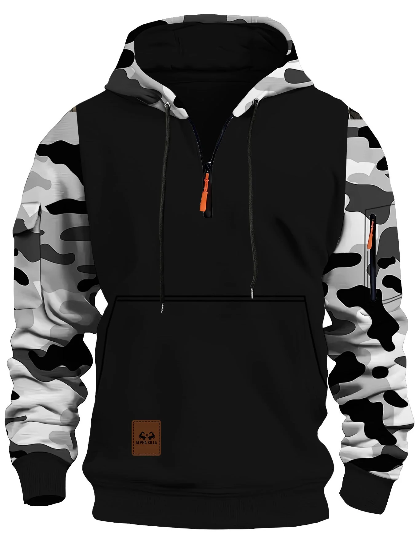 KZZ Stitching Hooded Men's Fashion Camouflage American Vintage Zipper Sweater - Image 3