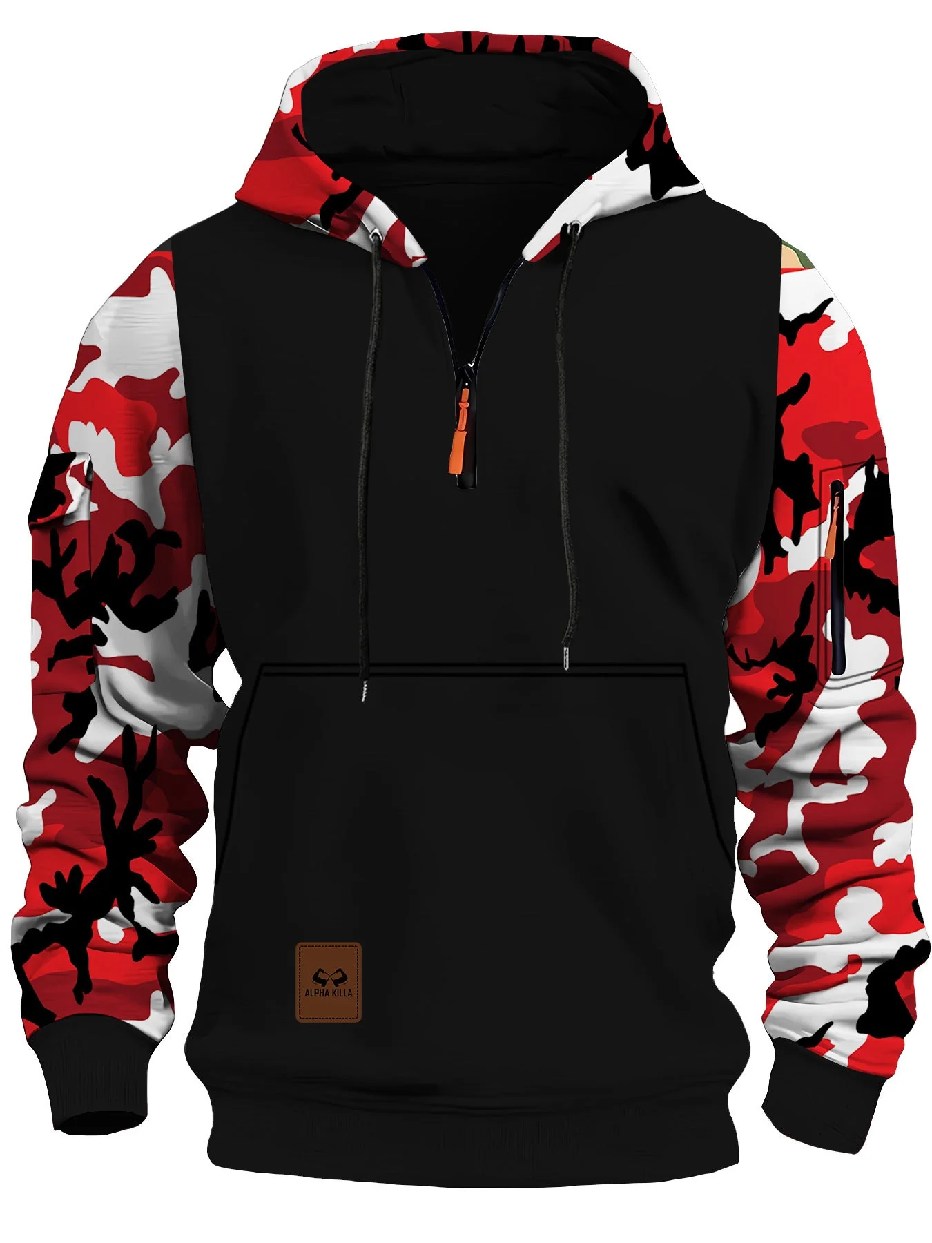KZZ Stitching Hooded Men's Fashion Camouflage American Vintage Zipper Sweater - Image 4