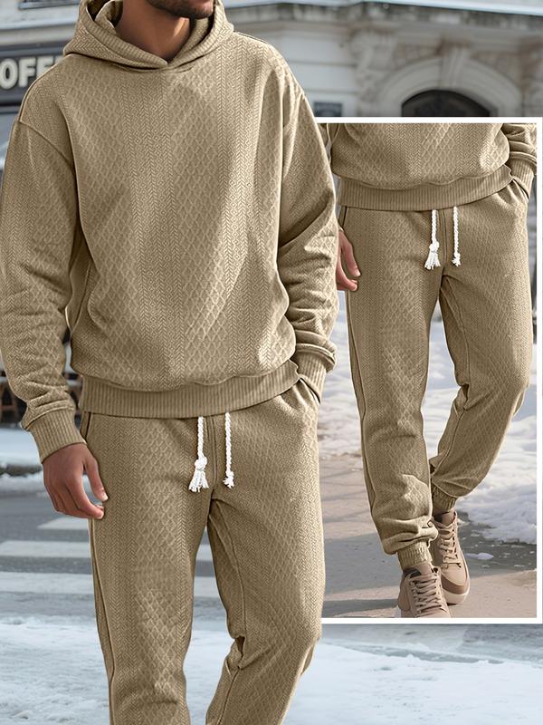 KZZ Two-piece men's solid color hooded sweatshirt and drawstring pants set - Image 3
