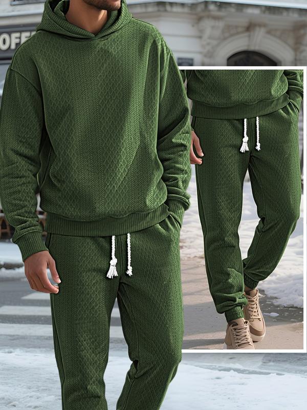 KZZ Two-piece men's solid color hooded sweatshirt and drawstring pants set - Image 4