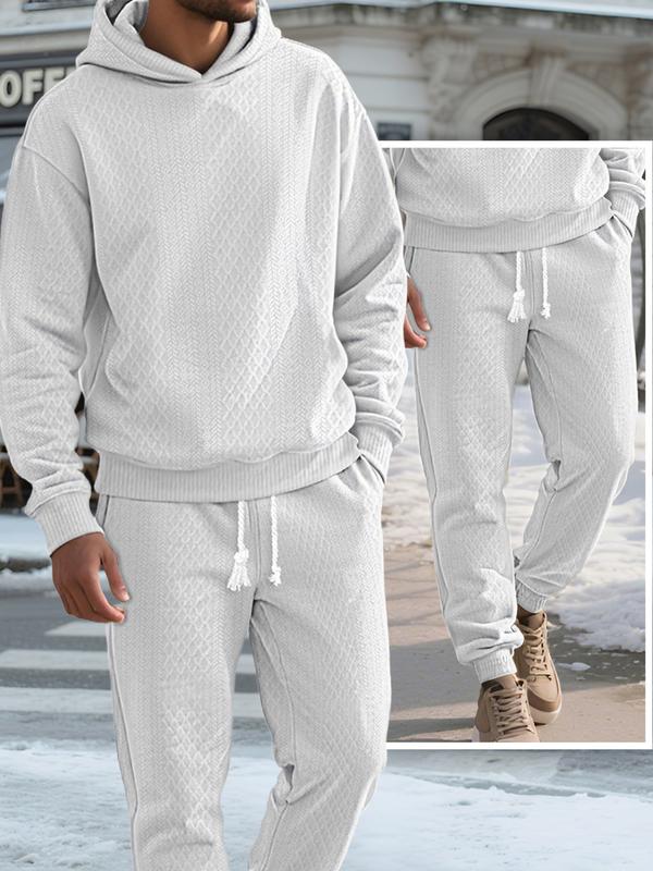 KZZ Two-piece men's solid color hooded sweatshirt and drawstring pants set - Image 5