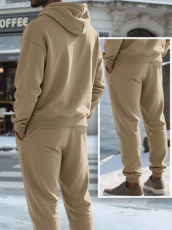 KZZ Two-piece men's solid color hooded sweatshirt and drawstring pants set - Image 6
