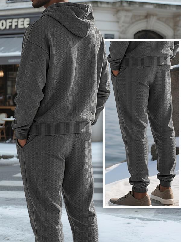 KZZ Two-piece men's solid color hooded sweatshirt and drawstring pants set - Image 7