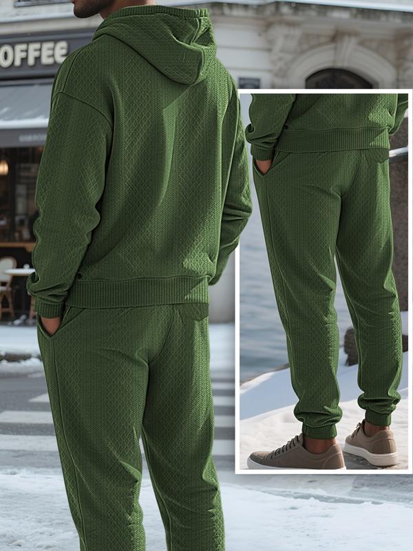 KZZ Two-piece men's solid color hooded sweatshirt and drawstring pants set - Image 8