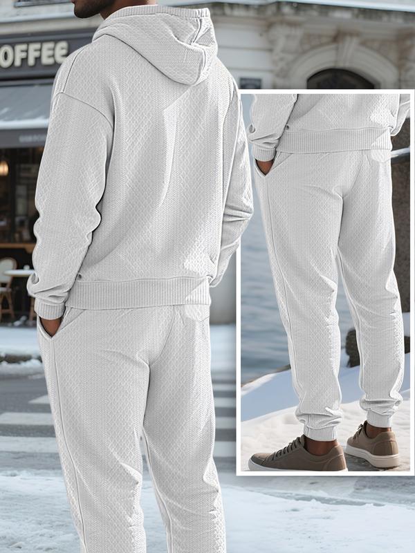 KZZ Two-piece men's solid color hooded sweatshirt and drawstring pants set - Image 9