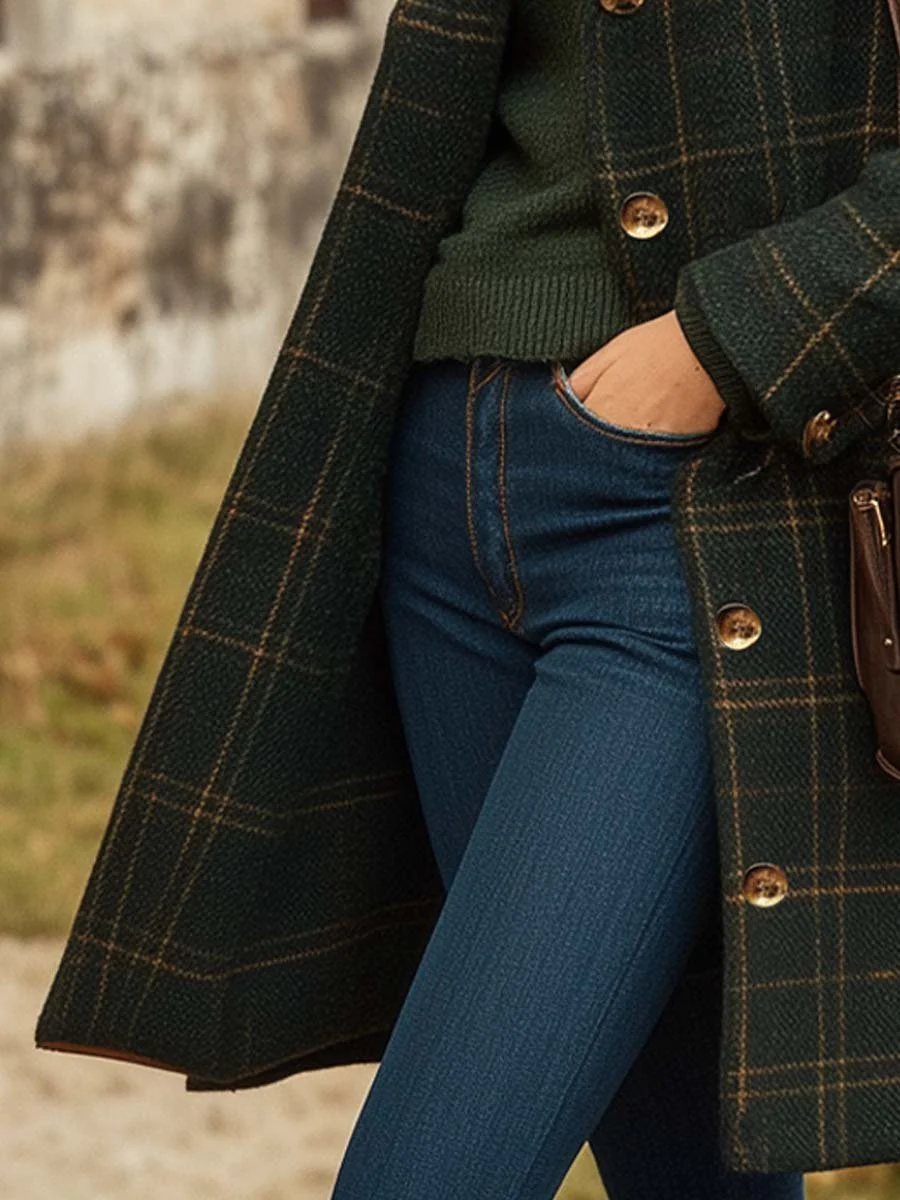 Lauren – Women’s Long Plaid Wool Coat with Tailored Fit - Image 2