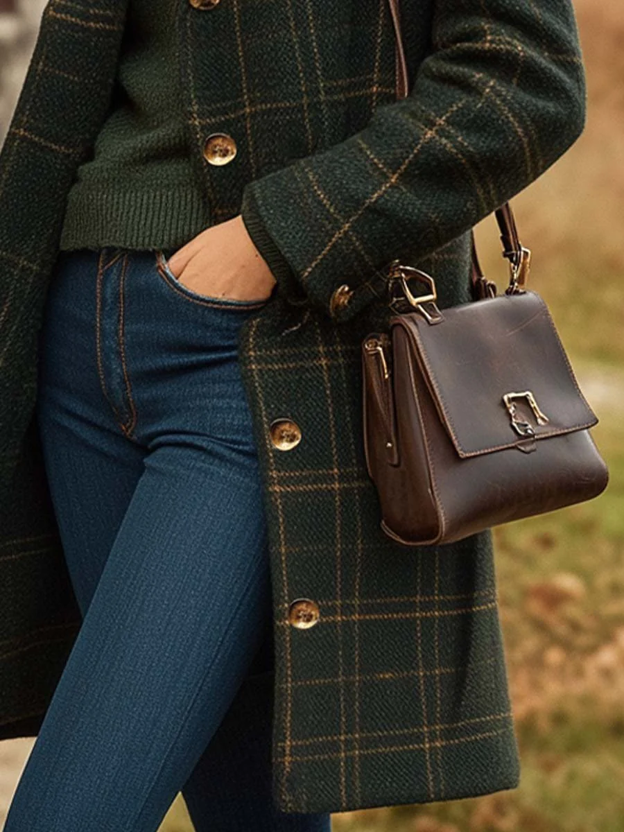Lauren – Women’s Long Plaid Wool Coat with Tailored Fit - Image 3