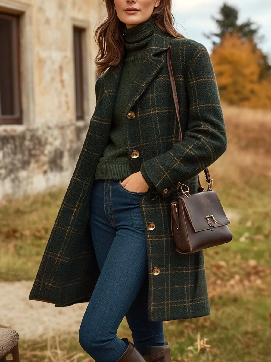 Lauren – Women’s Long Plaid Wool Coat with Tailored Fit - Image 4