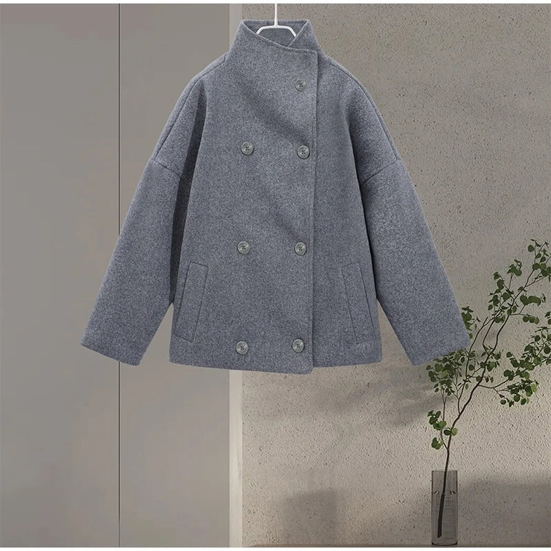 Léa - Women's Wool Blend Coat with High Collar and Double-Breasted Fastening - Image 10