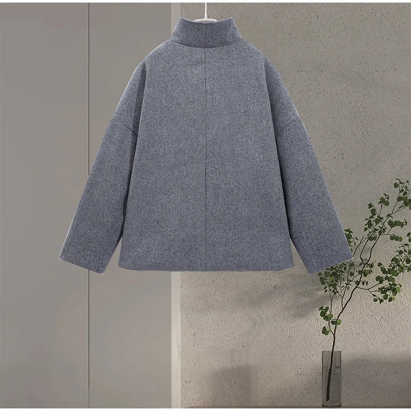 Léa - Women's Wool Blend Coat with High Collar and Double-Breasted Fastening - Image 11
