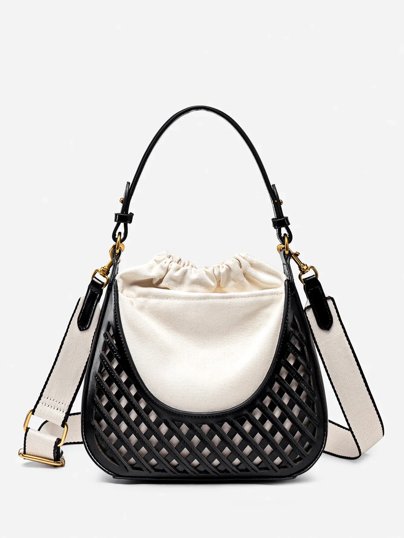 Léa Woven Bucket Bag - Women's Canvas Body with Adjustable Strap - Image 4