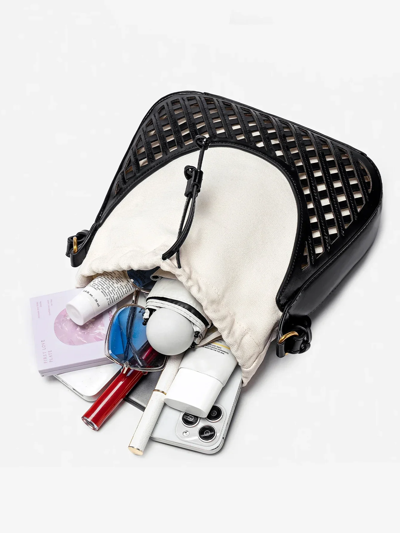 Léa Woven Bucket Bag - Women's Canvas Body with Adjustable Strap - Image 5