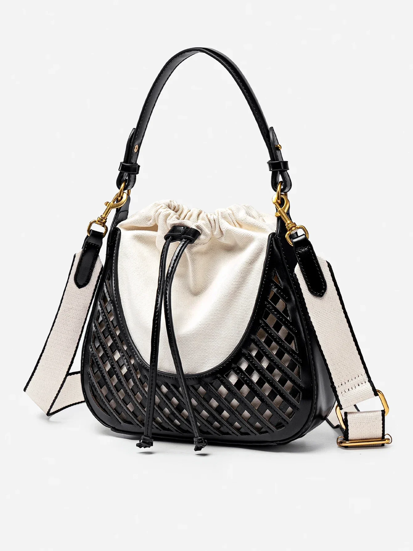 Léa Woven Bucket Bag - Women's Canvas Body with Adjustable Strap - Image 6