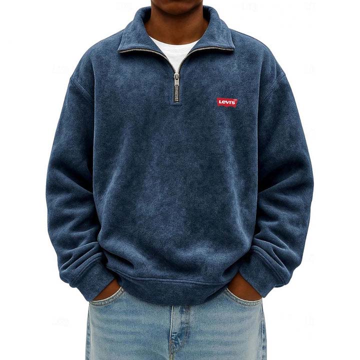 Men’s Zip Polo Pullover Sweatshirt - Clearance Sale - Image 4