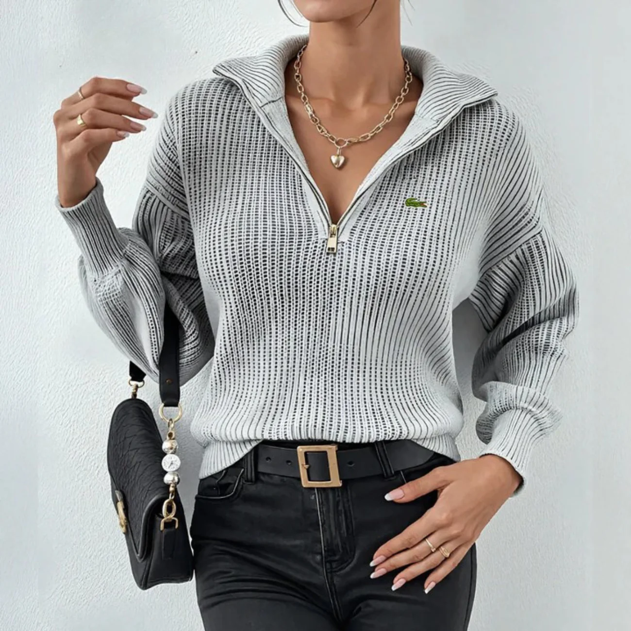 Modern Zip-Neck Knit Top - Clearance Sale - Image 2