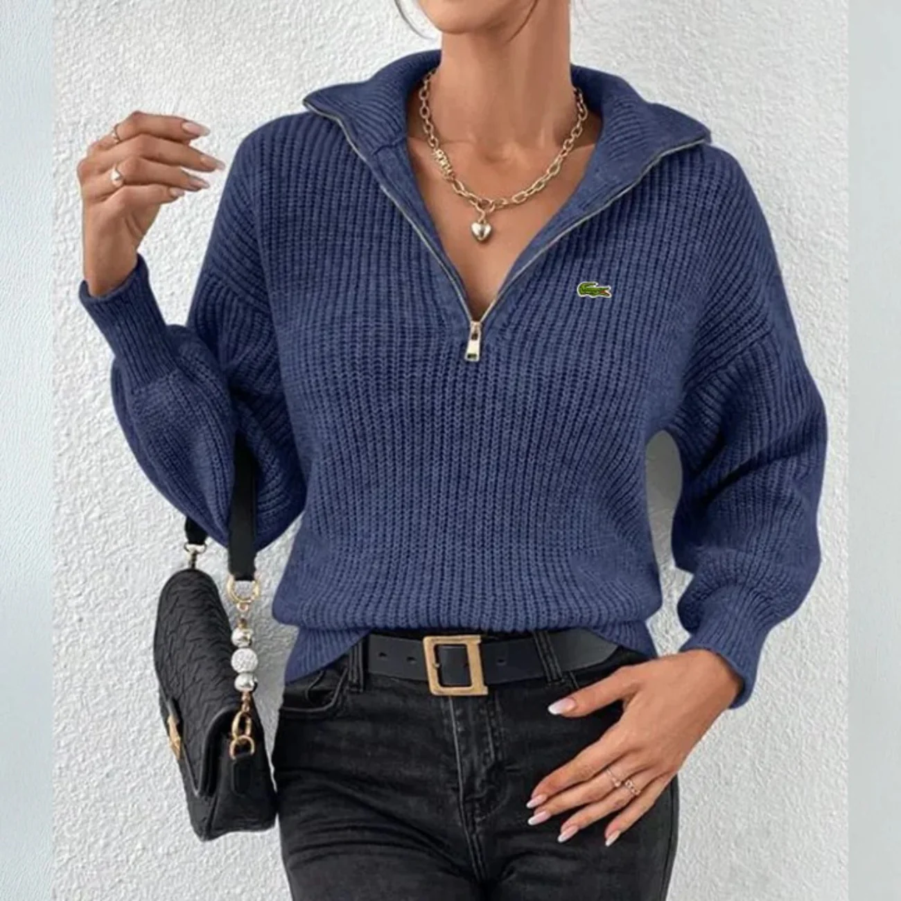 Modern Zip-Neck Knit Top - Clearance Sale - Image 4