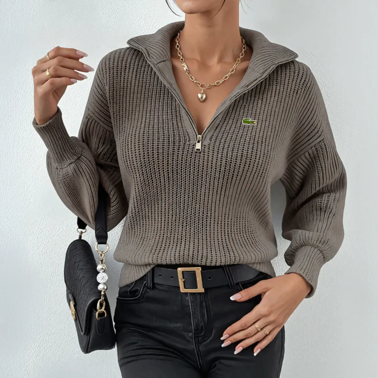 Modern Zip-Neck Knit Top - Clearance Sale - Image 5
