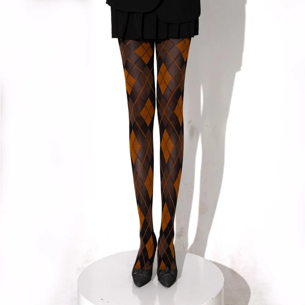 Retro Harlequin Plaid Sheer Tights - Image 4