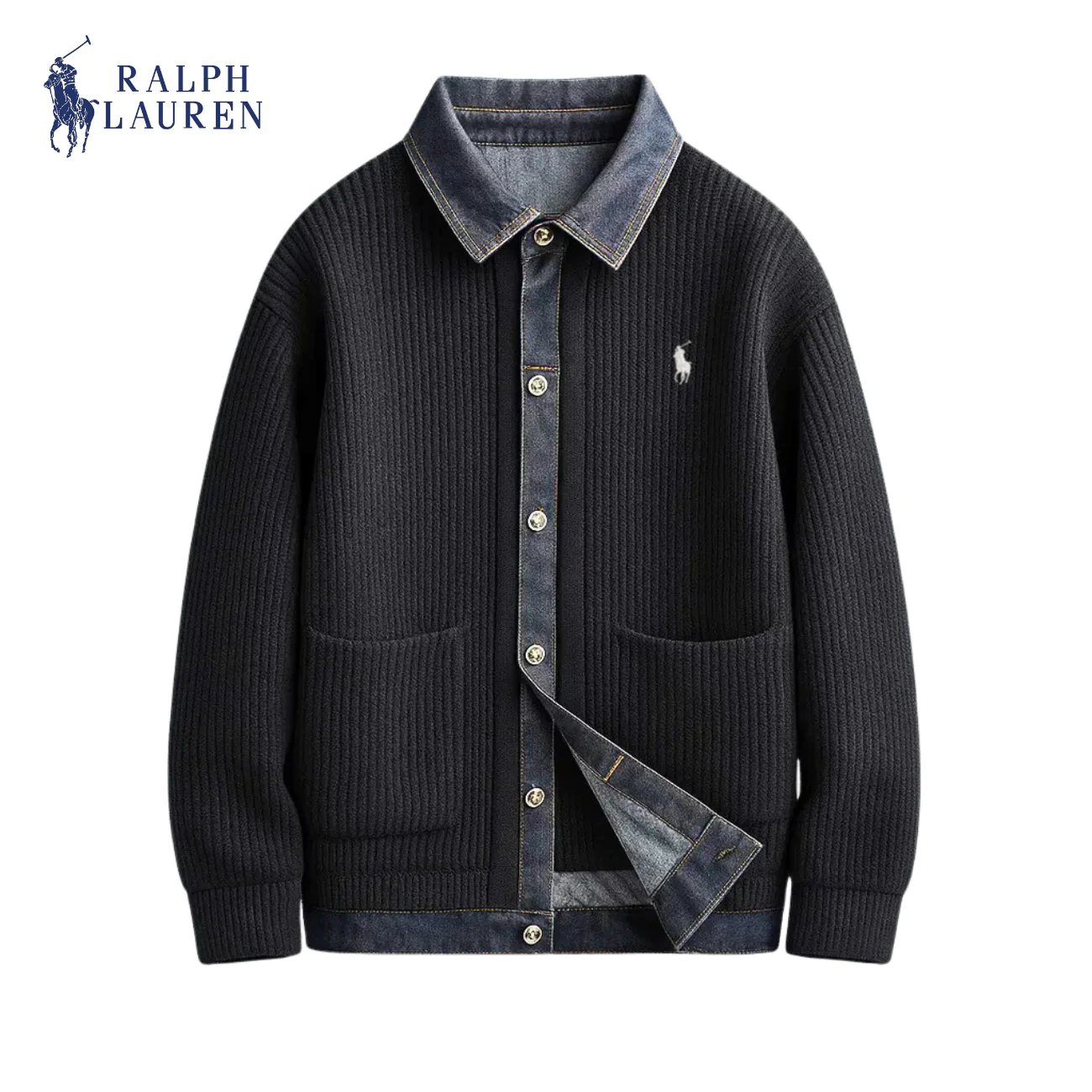 Ribbed Knit Denim Jacket || Clearance Sale