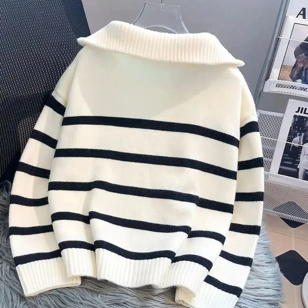 Striped Sweater with Zipped Collar - Image 5