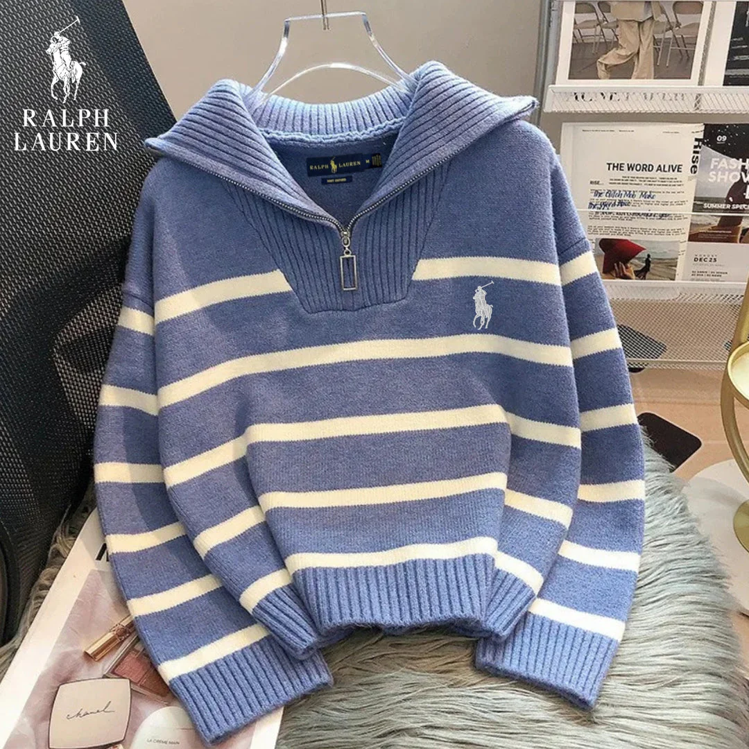 Striped Sweater with Zipped Collar || FINAL CLEARANCE - Image 2