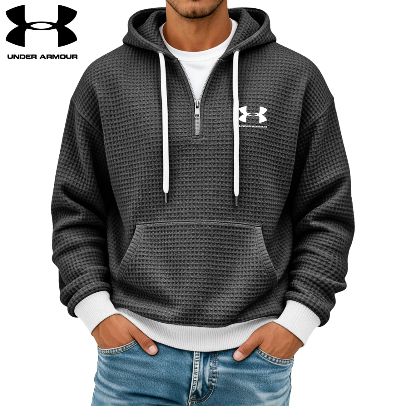 Textured Half-Zip Hoodie || CLEARANCE SALE - Image 3