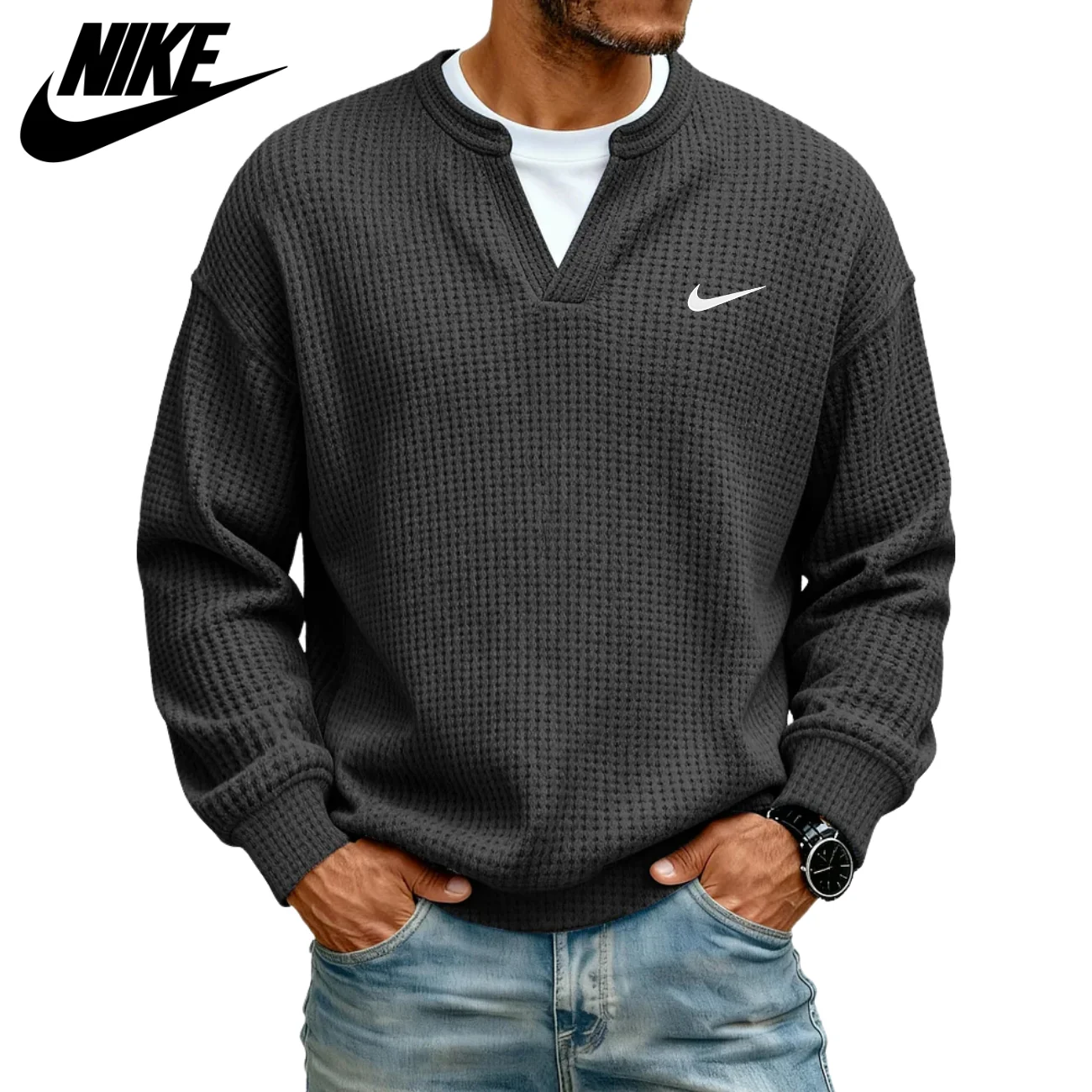 Textured V-Neck Sweatshirt || CLEARANCE SALE - Image 2
