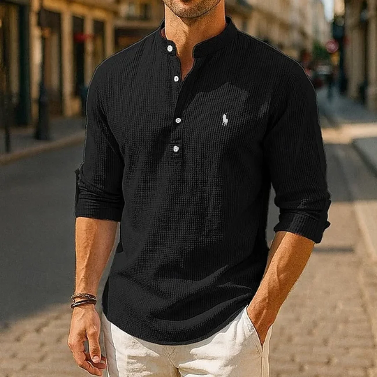 2026 Textured Waffle Knit Henley Shirt - Clearance Sale