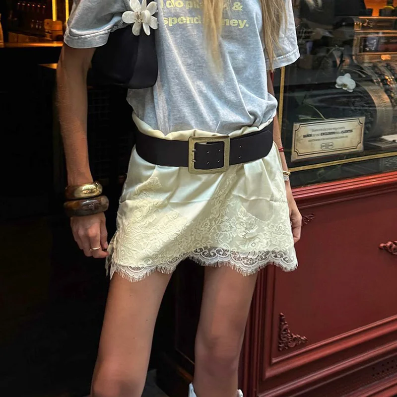 Valmon Lace Trim Satin Mini Skirt