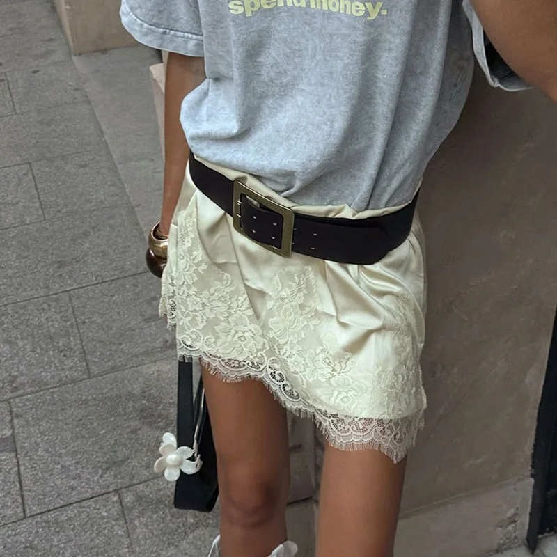 Valmon Lace Trim Satin Mini Skirt - Image 2
