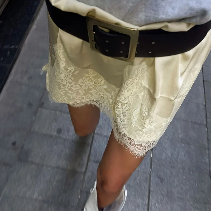 Valmon Lace Trim Satin Mini Skirt - Image 3