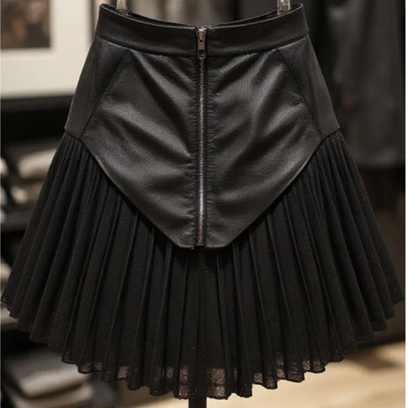 Velvetine Pleat‑Panel Skirt